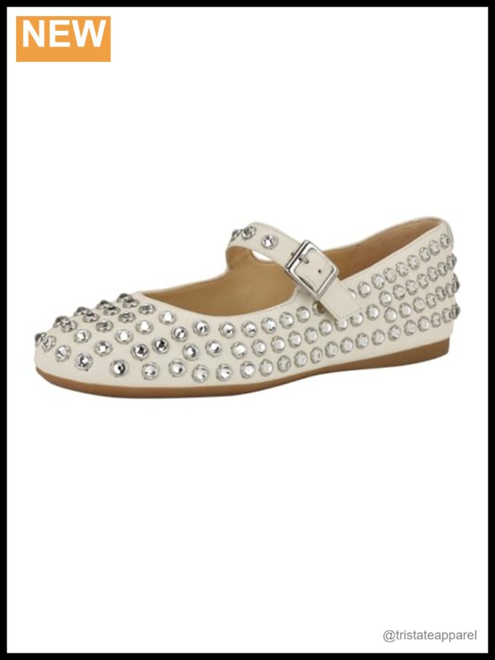 Faux Leather Mary Jane Flats with Rhinestone Buckle Strap